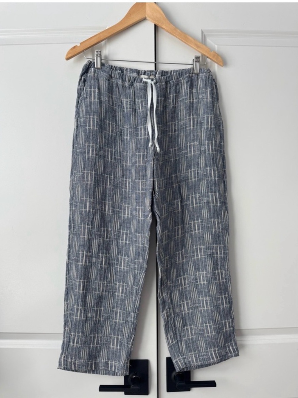 CP Shades Drawstring Linen Casual Pants in Blue and White Sz Large